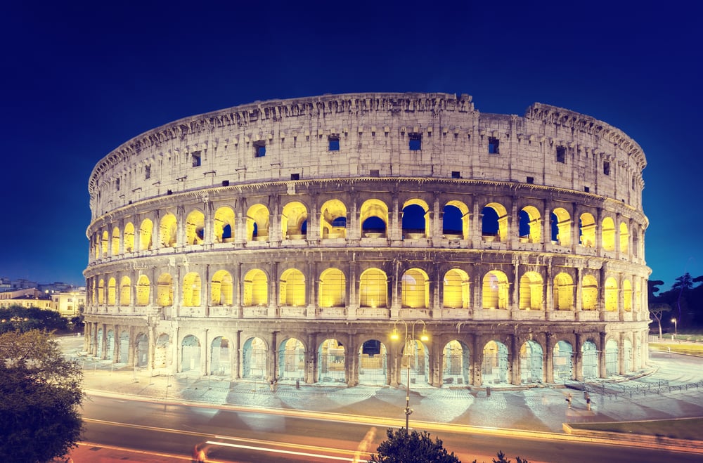 The Colosseum at night, Rome, Italy